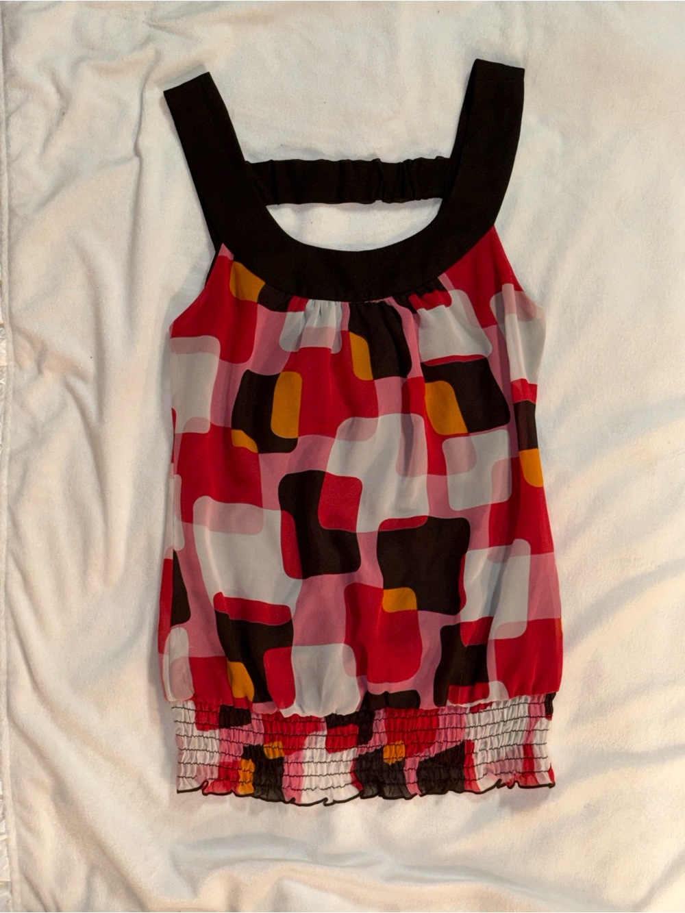 Studio Y Geometric Smocked Hem Sleeveless Blouse Size Small